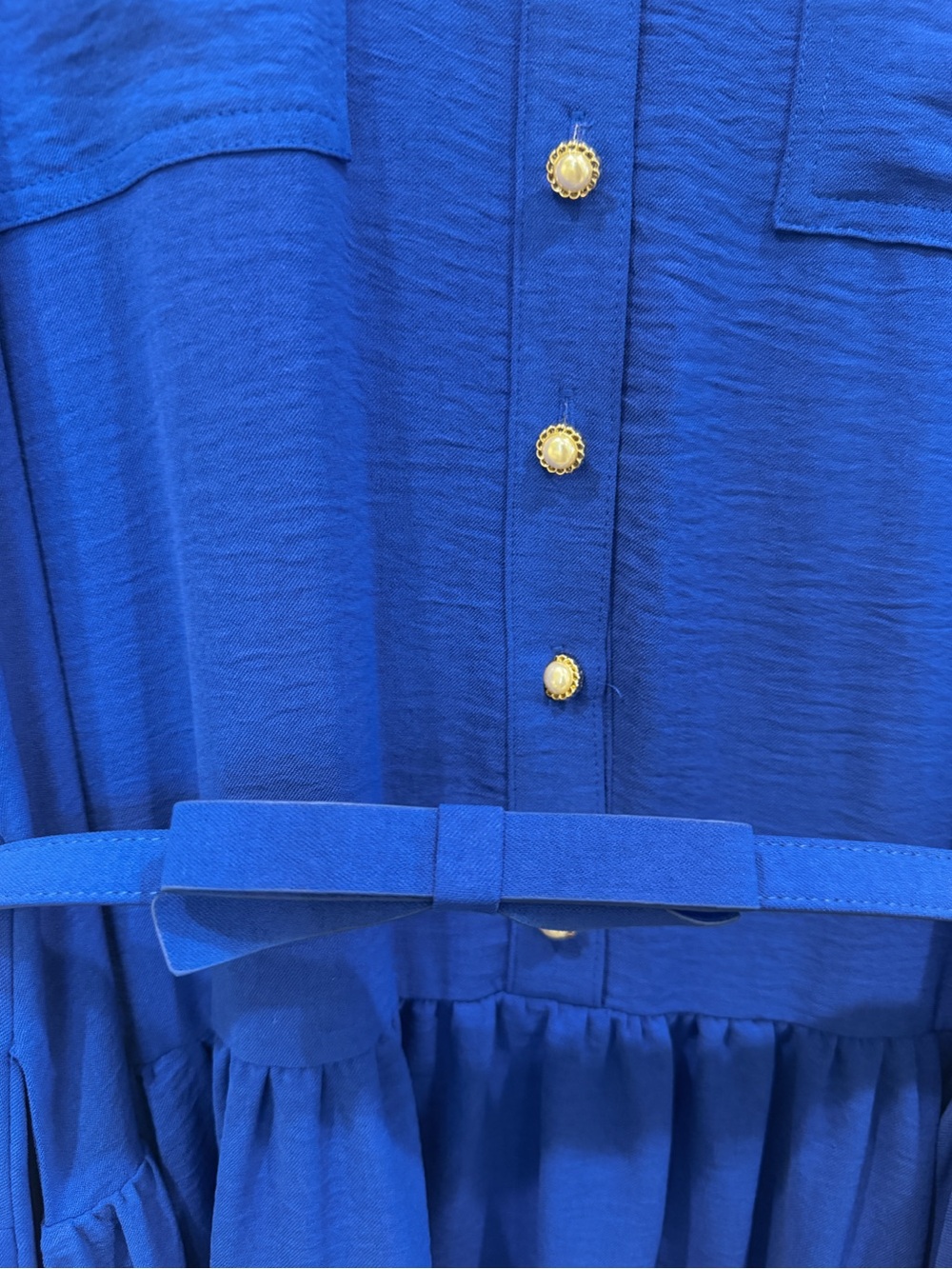 Karl Lagerfeld Belted Midi Shirt Dress Puff Sleeve Pockets Pearl Blue 12 NWT - Picture 14 of 15